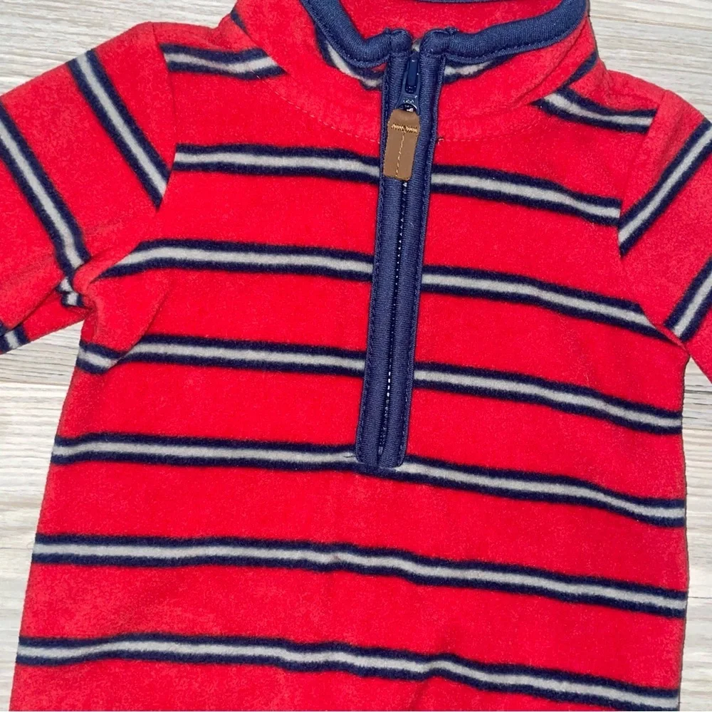 Carter’s Baby Boys 1PC Fleece Romper 3M Red & Gray Striped Quarter Zip